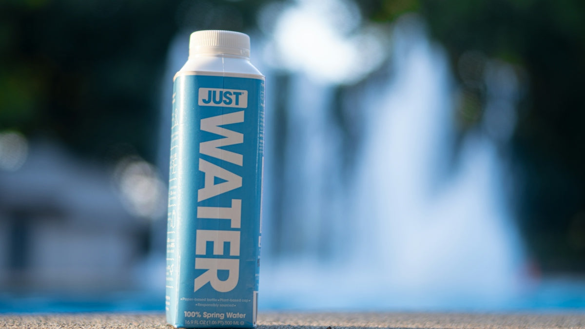 Just Water bottle on gray surface
