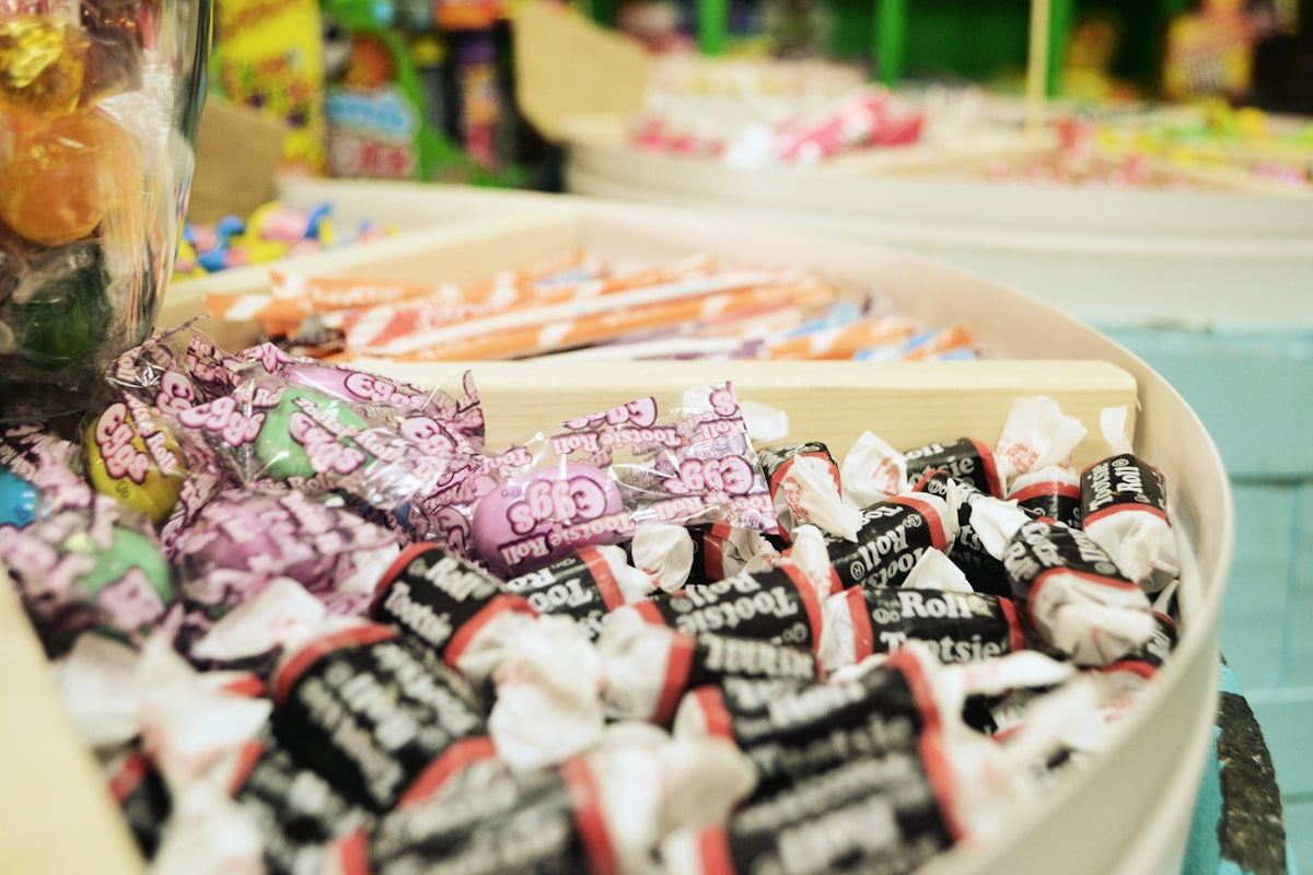 a close up of a tray of candy