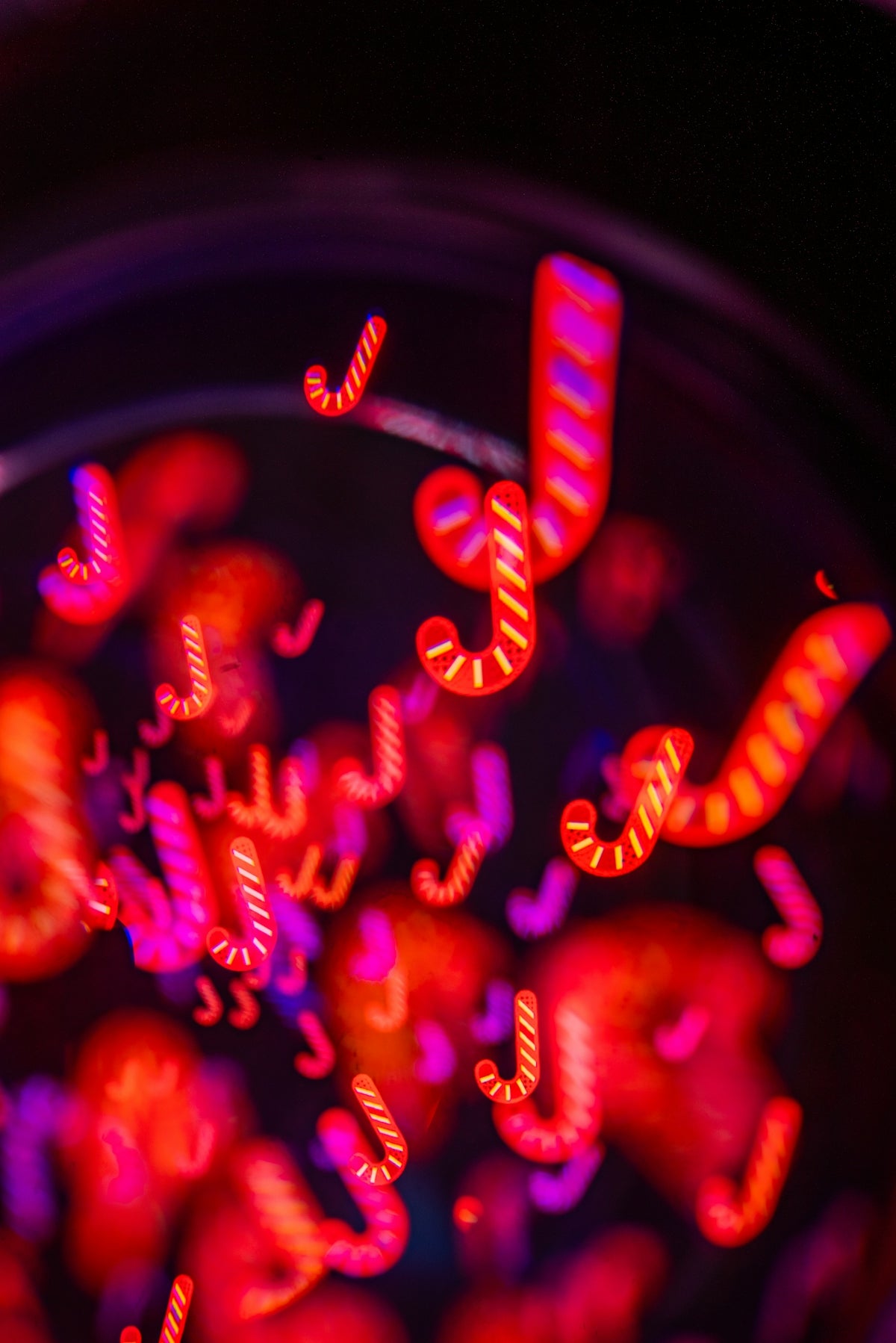 Abstract red and purple candy cane lights