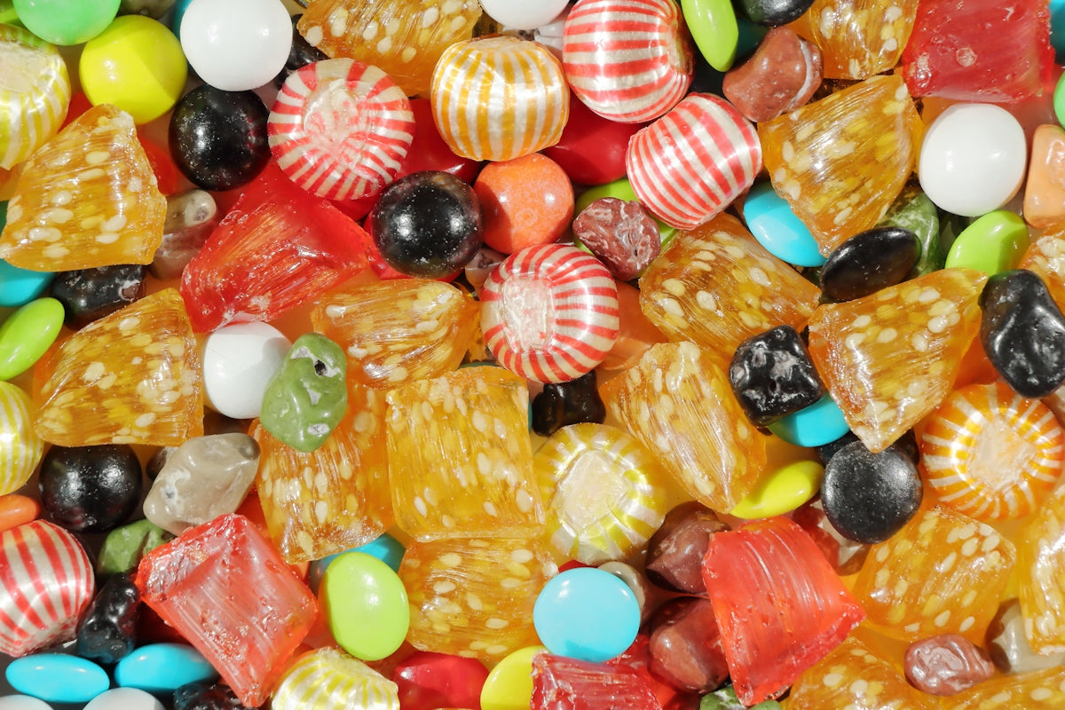 A colorful assortment of various candies and sweets.