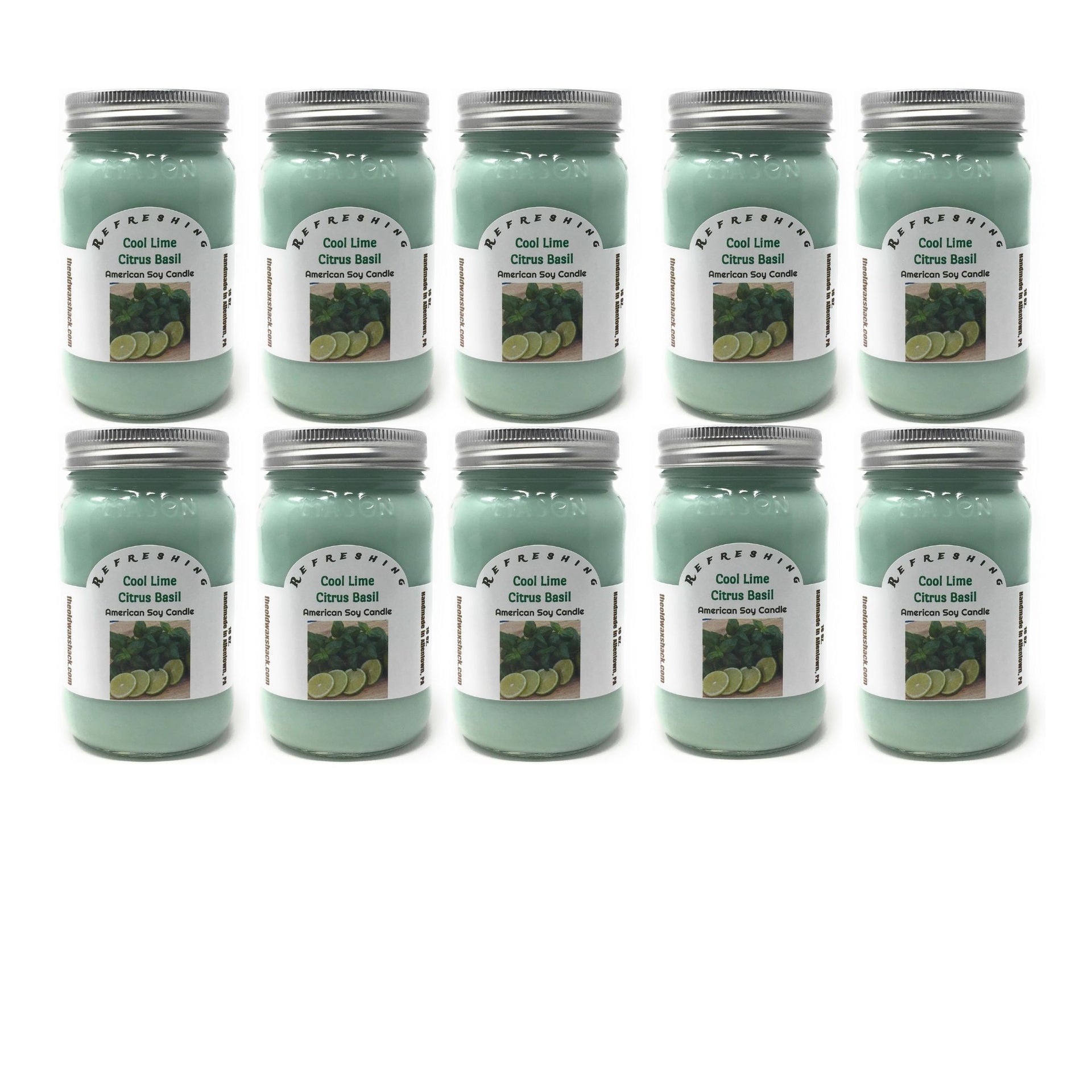 Cool Lime Citrus Basil Soy Candle | 16 oz Hand-Poured Mason Jar