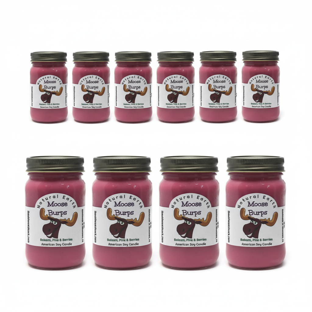 10 Moose Burps Candles White Background