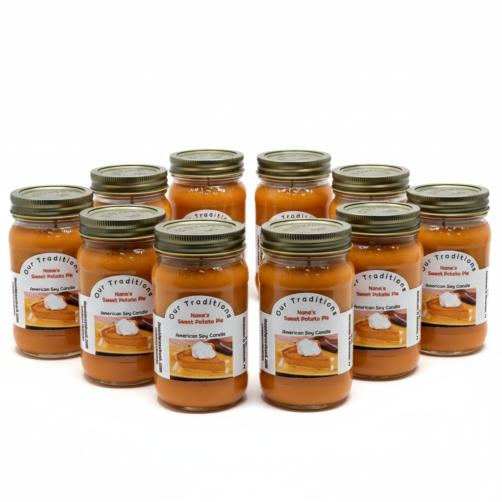 10 Nana's Sweet Potato Pie Candles White Background