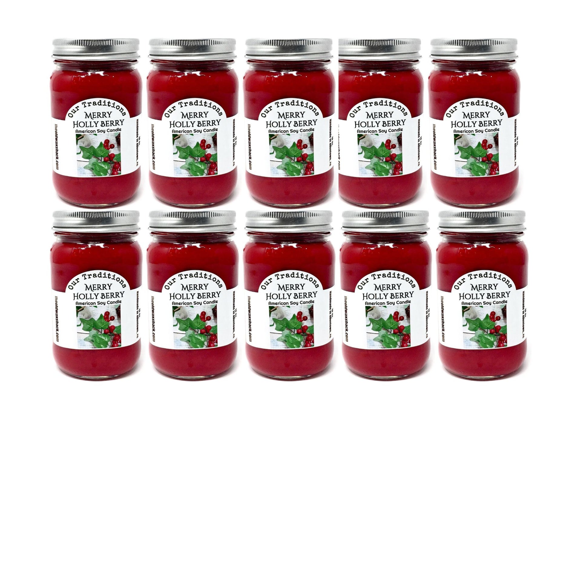 Merry Holly Berry Christmas Soy Candle | Hand Poured 16 Oz. Mason Jar