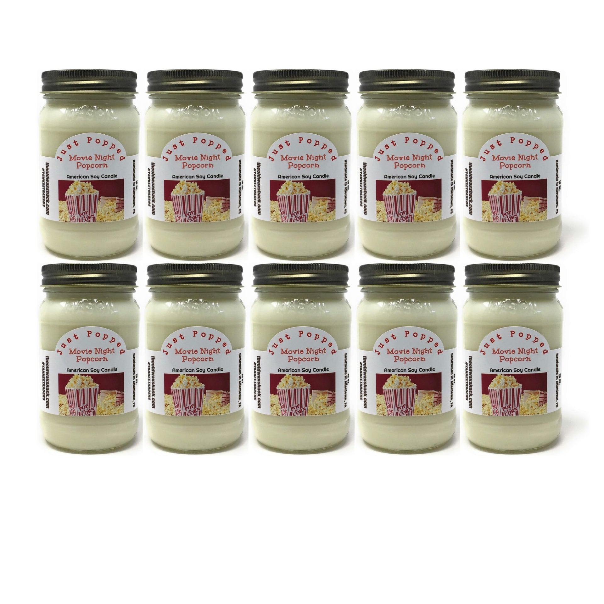 Movie Night Popcorn Soy Candle | Just Popped Buttered Scent 16 Oz. Mason Jar