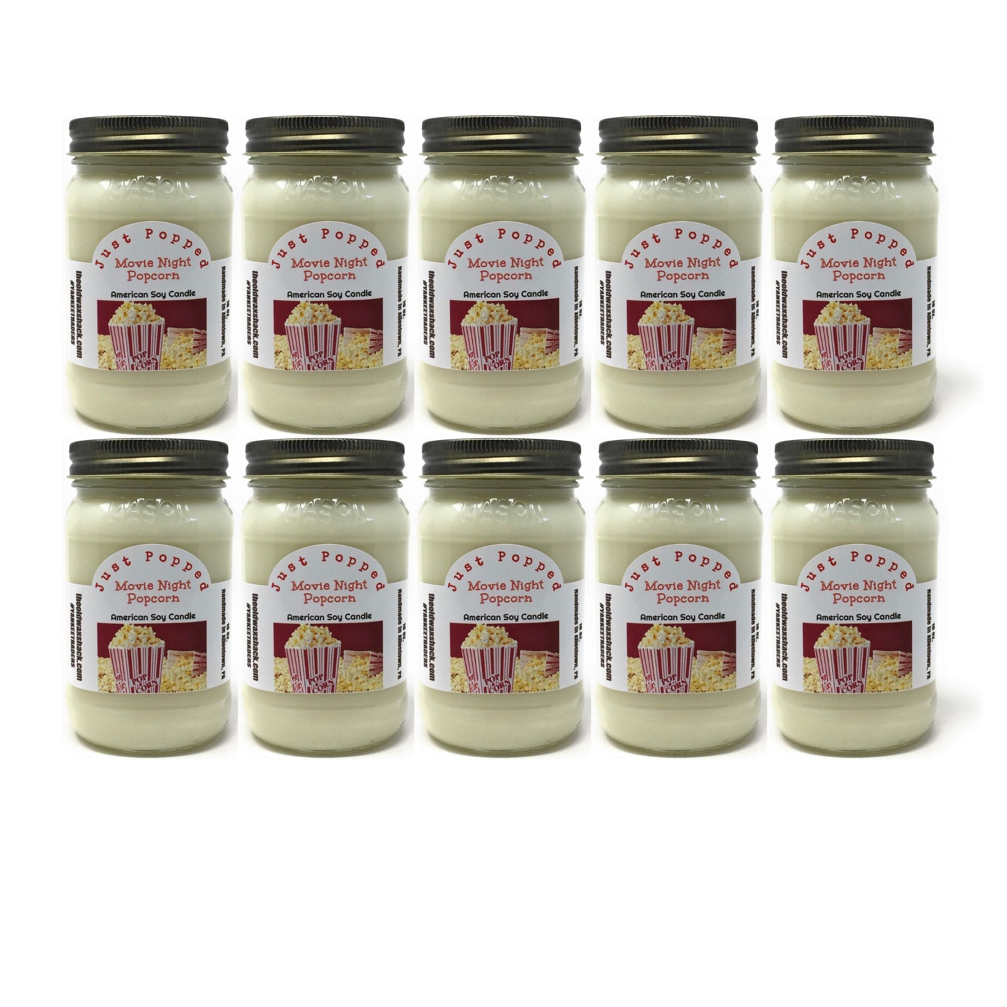 Movie Night Popcorn Soy Candle | Just Popped Buttered Scent 16 Oz. Mason Jar