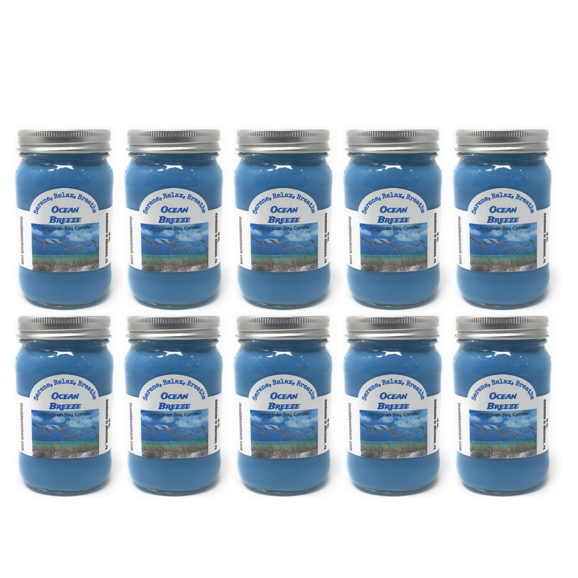 Ocean Breeze Soy Candle | Serene, Relax, Breathe 16 Oz. Mason Jar