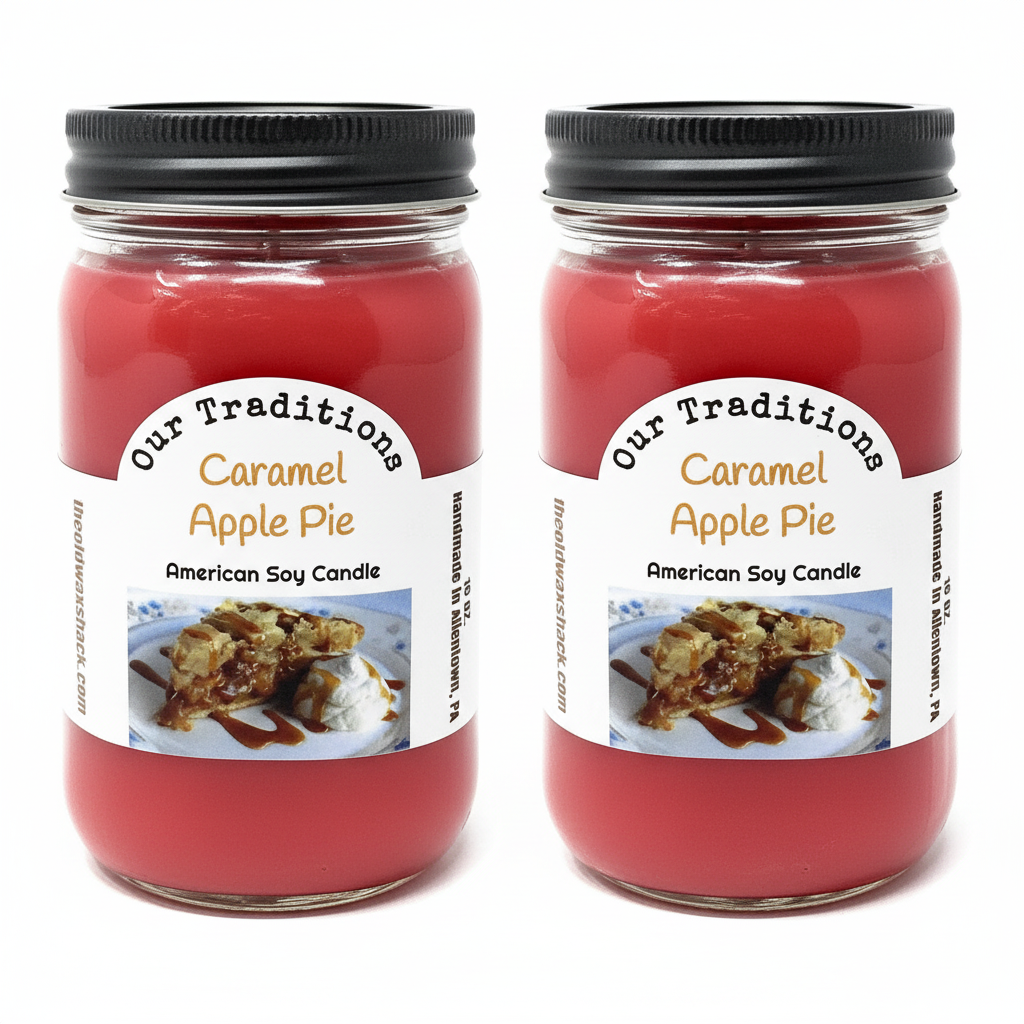 2 Caramel Apple Pie Candles - White Background