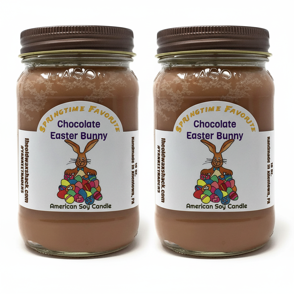 2 Chocolate Easter Bunny Candles - White Background