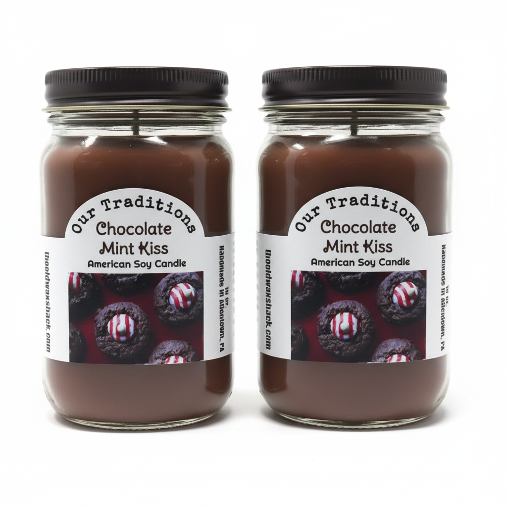 2 Chocolate Mint Kiss Candles - White Background
