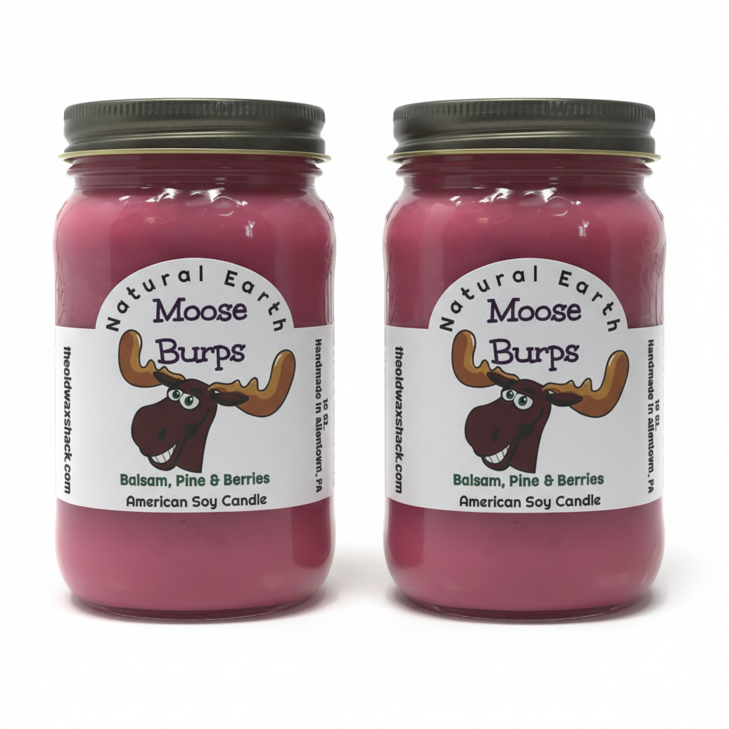 2 Moose Burps Candles White Background