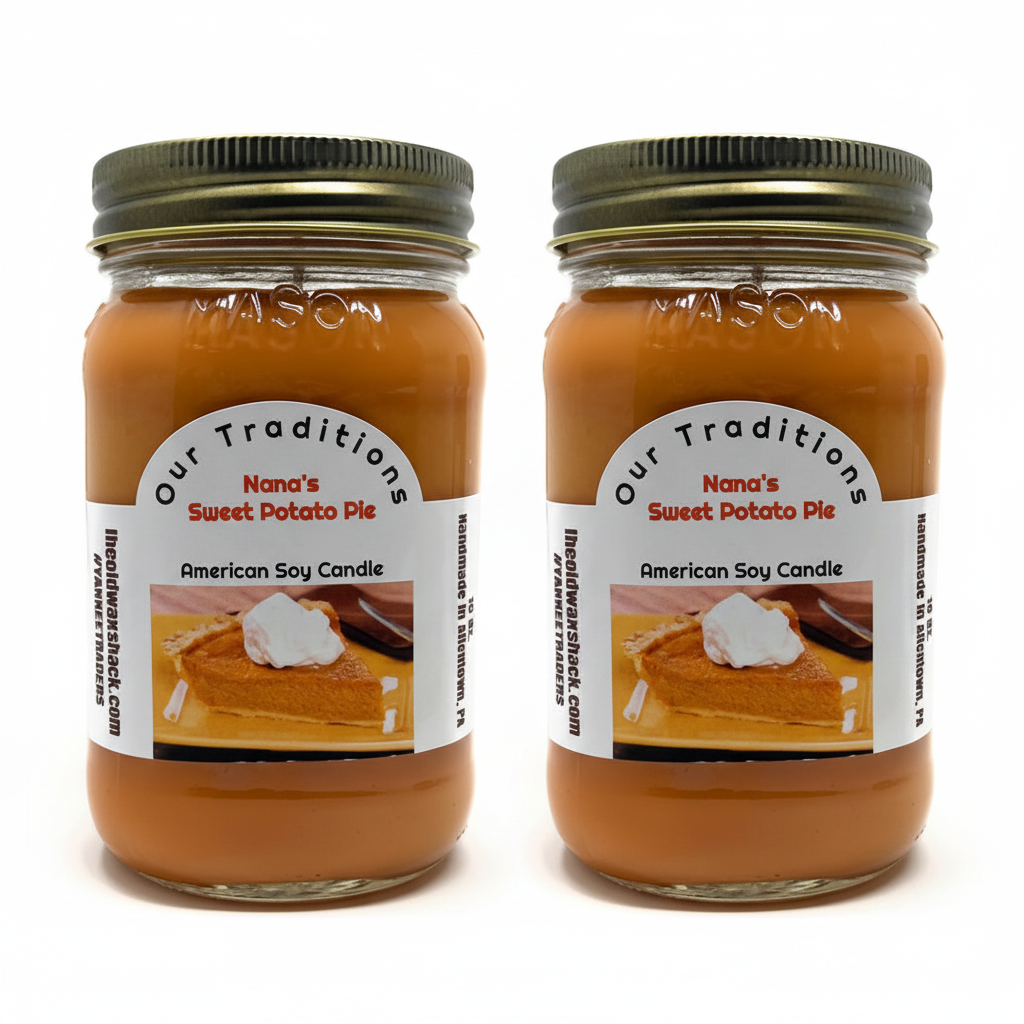 2 Nana's Sweet Potato Pie Candles White Background