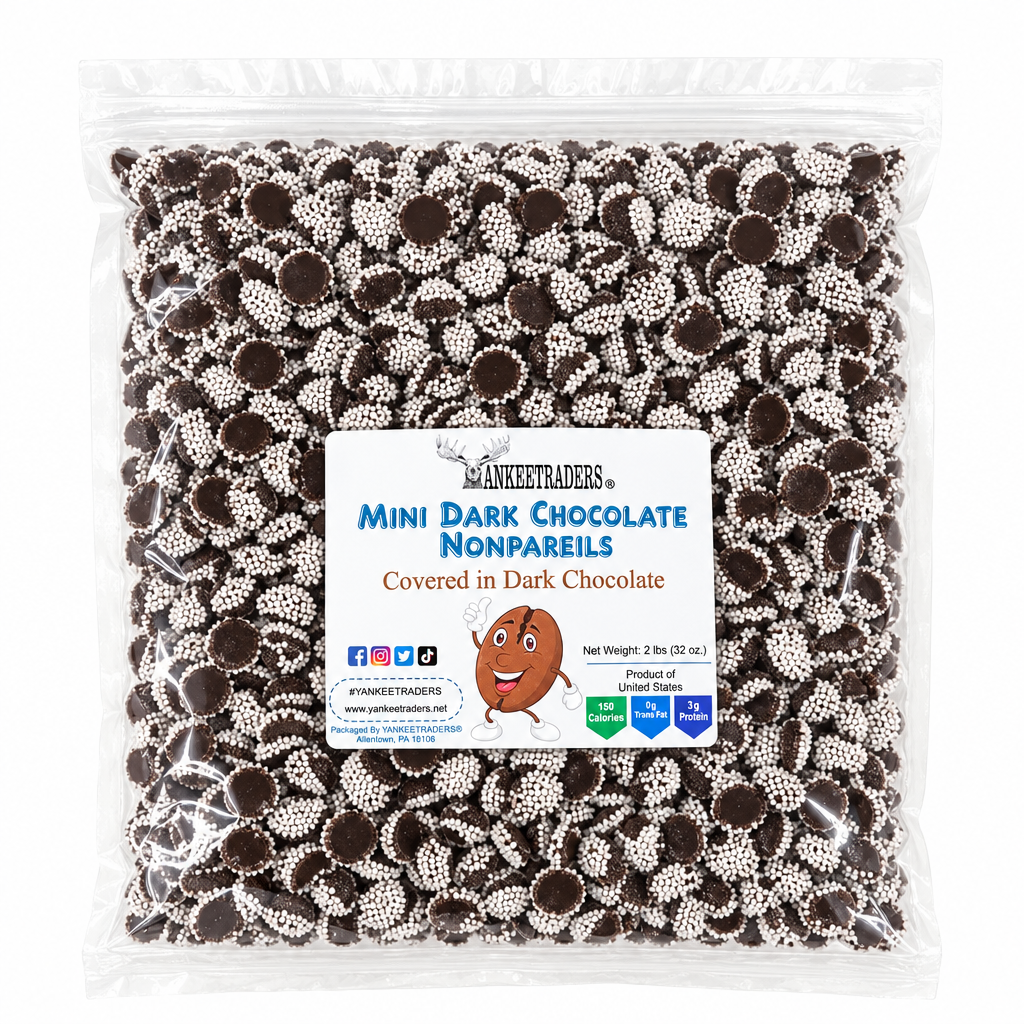 2-pound sealed bag of Mini Dark Chocolate Nonpareils