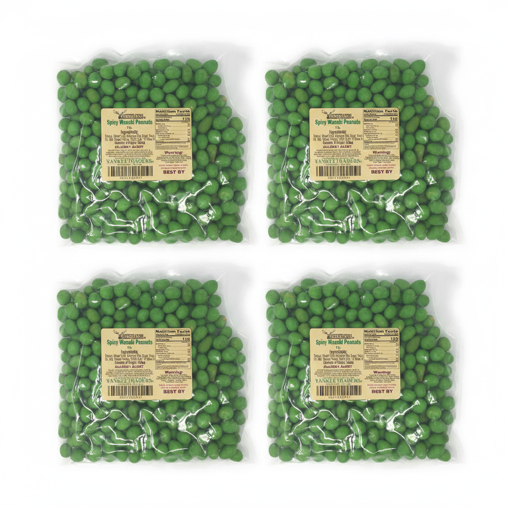 4 Bags Wasabi Peanuts White Background