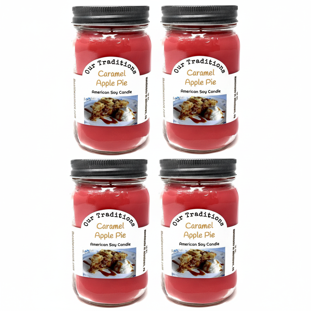 4 Caramel Apple Pie Candles - White Background
