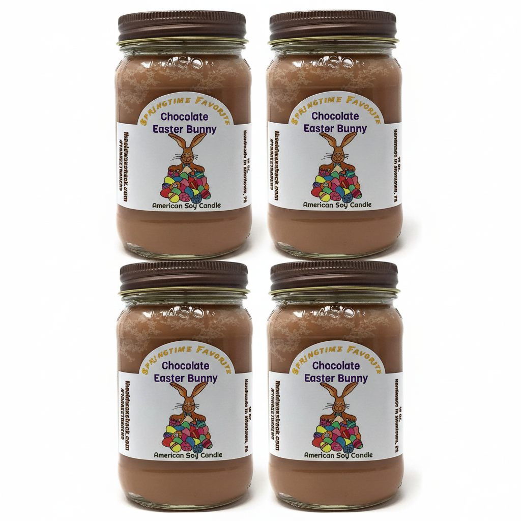 4 Chocolate Easter Bunny Candles - White Background