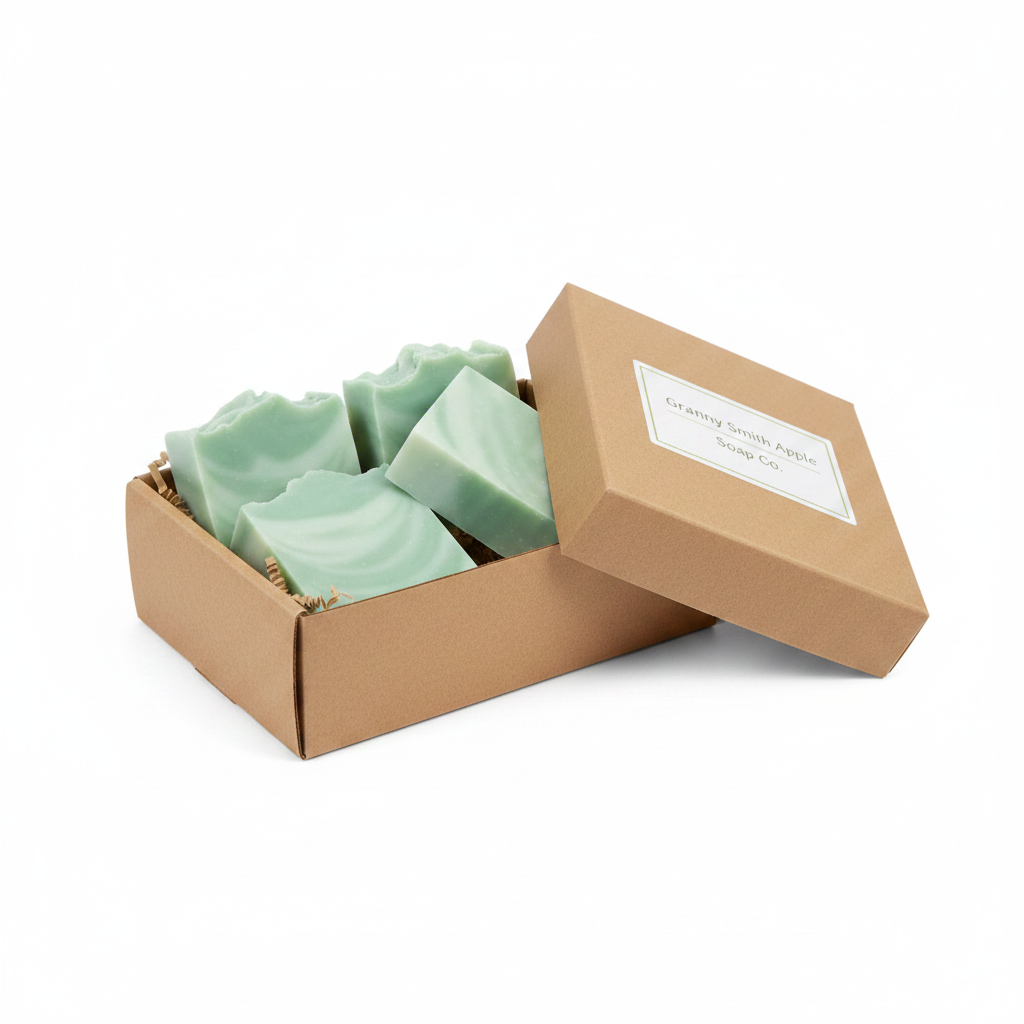 4 Granny Smith Apple Soaps in Kraft Box