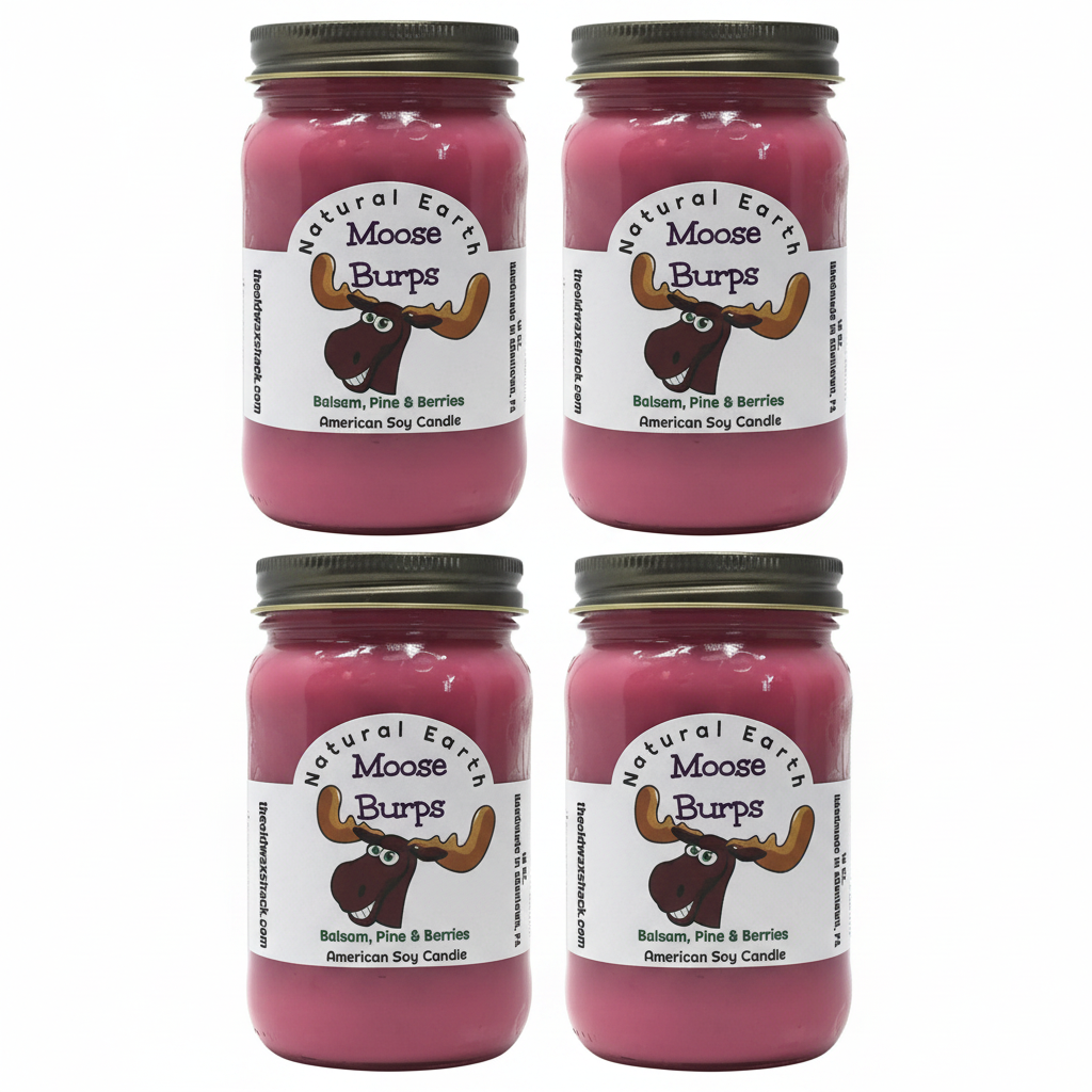 4 Moose Burps Candles White Background