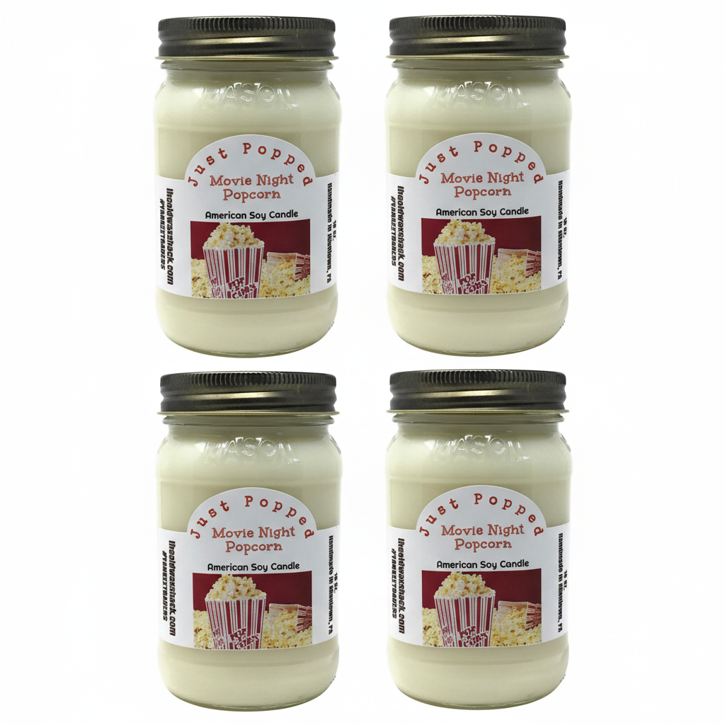 4 Movie Night Popcorn Candles White Background