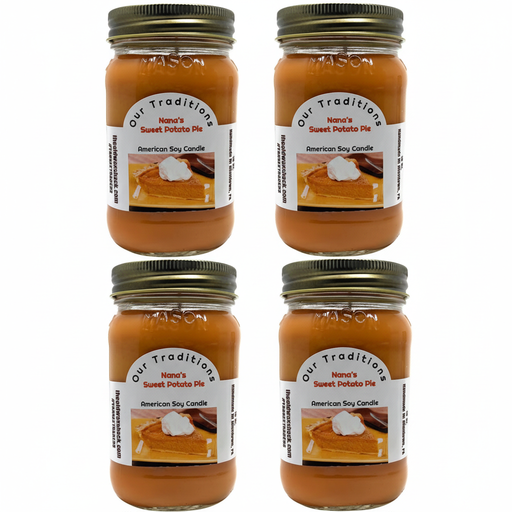 4 Nana's Sweet Potato Pie Candles White Background