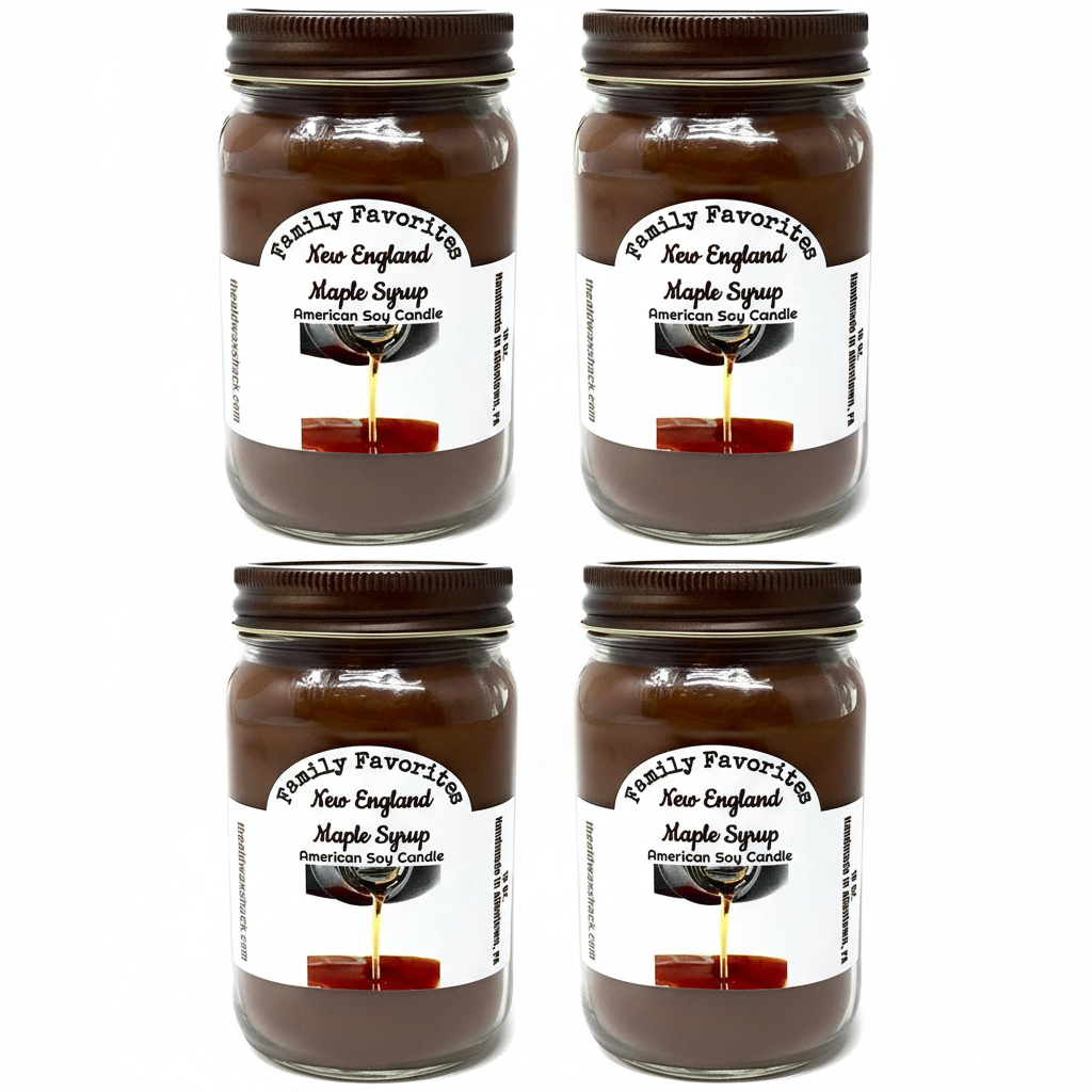 4 New England Maple Syrup Candles White Background