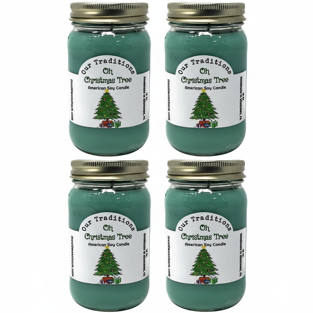 4 Oh Christmas Tree Candles White Background