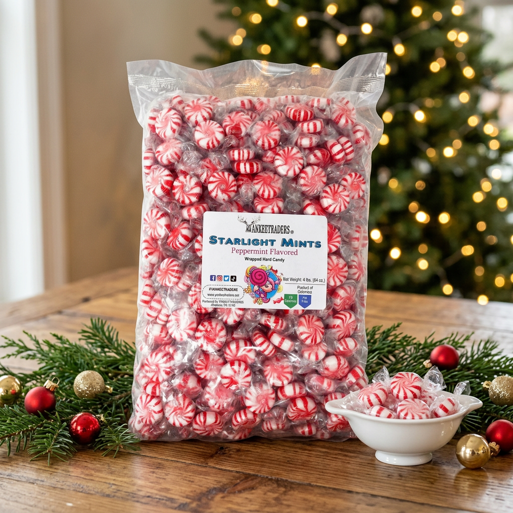 4-pound Starlight Mints bag in a holiday setting
