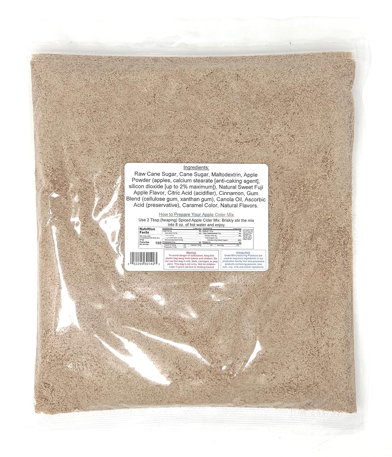 Apple Cider powder package with a nutrition label on white background