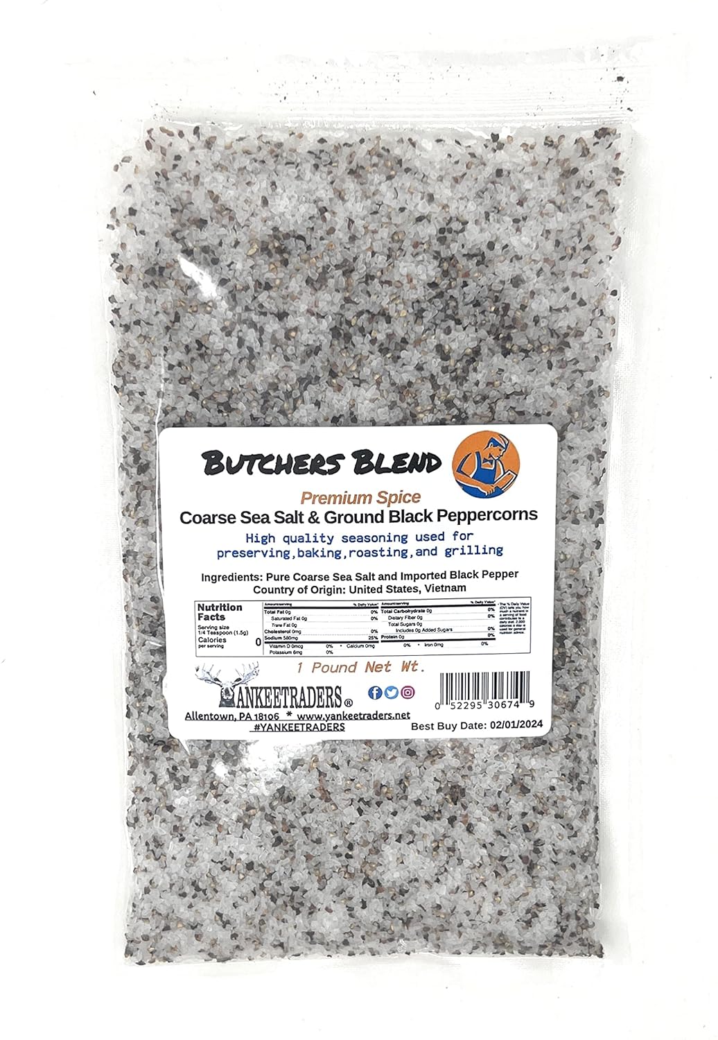 YANKEETRADERS® Butchers Blend, Premium Sea Salt & Pepper Mix, 1 Pound Pack