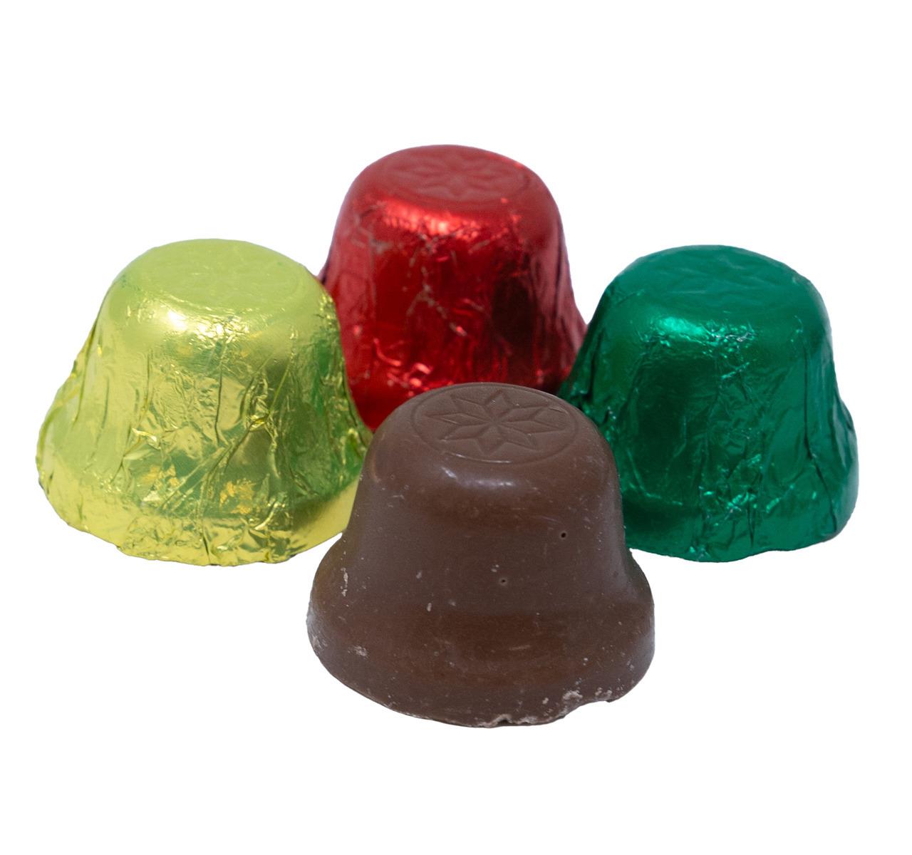 Red, Green & Gold Foil-Wrapped Milk Chocolate Christmas Bells - Holiday Candy