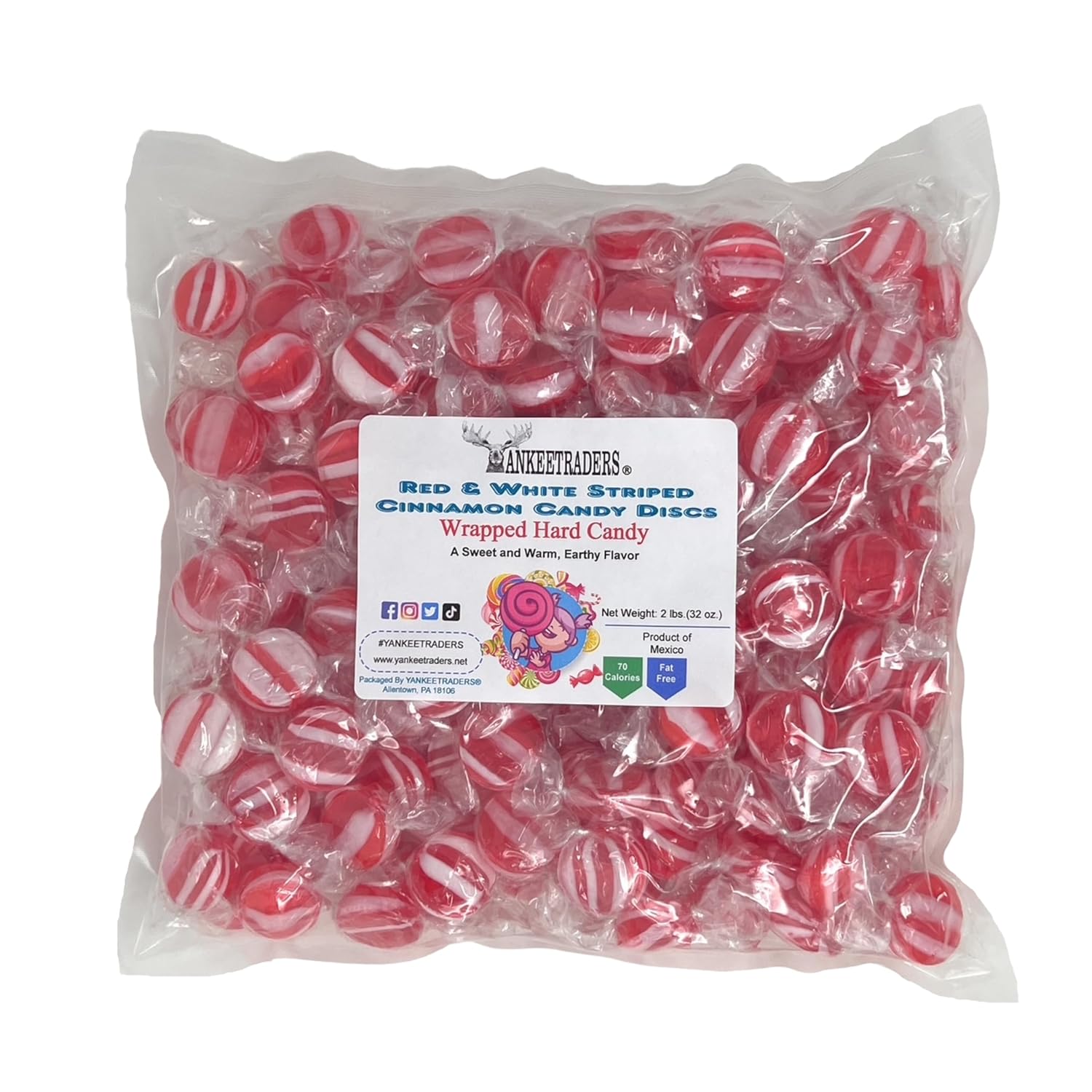 Cinnamon Striped Disks Hard Candy - Individually Wrapped Bulk