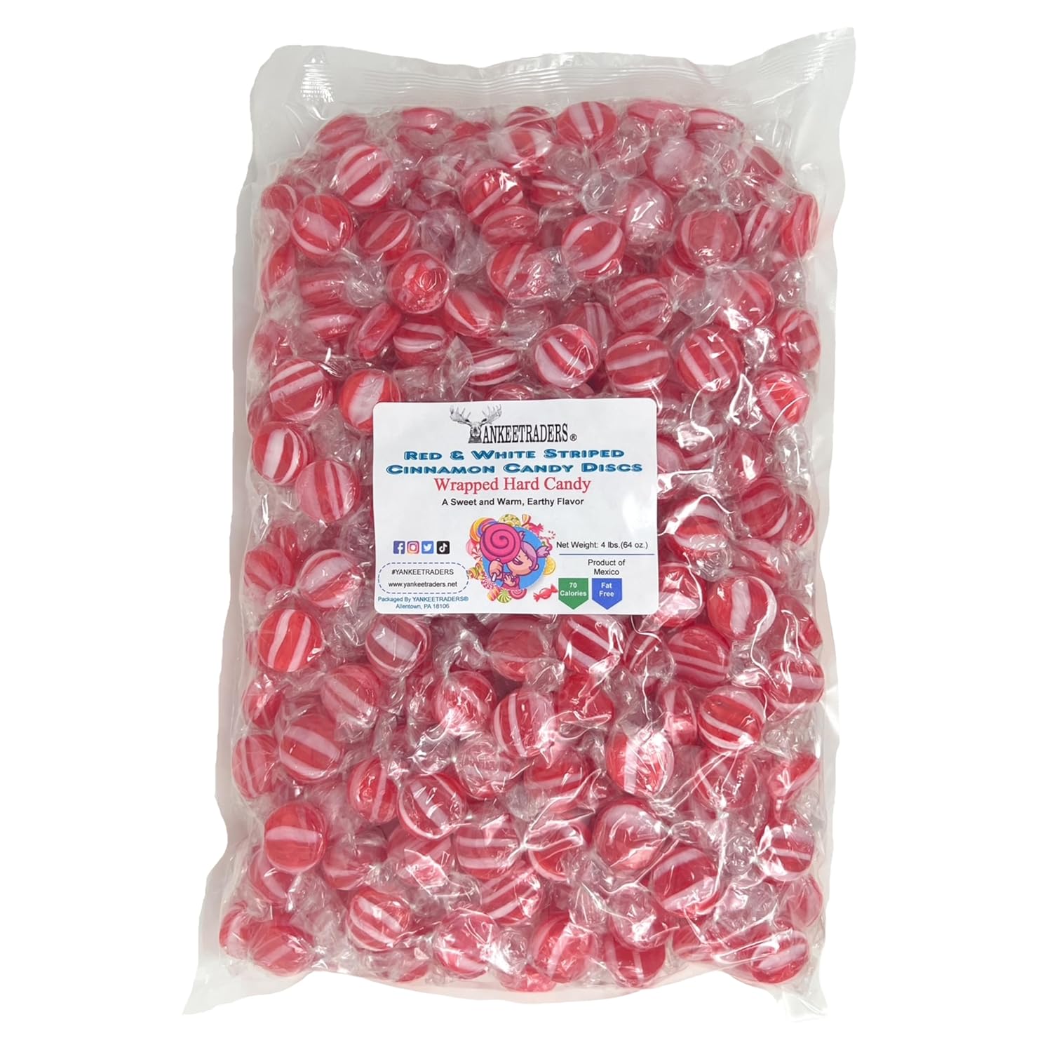 Cinnamon Striped Disks Hard Candy Individually Wrapped Bulk 2, 4