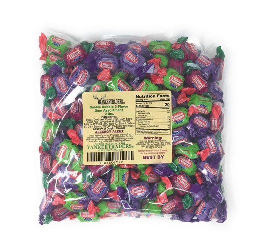Dubble bubble 3 flavor gum assortment in clear 2 pound bag