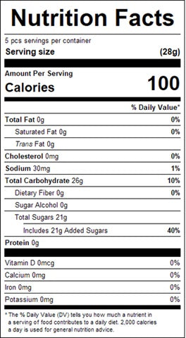 Nutrition facts label for a Mello Pumpkin candy with 100 calories per serving
