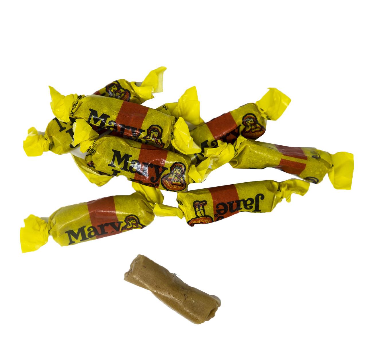 Mary Jane candy mini candy in yellow and red wrappers 