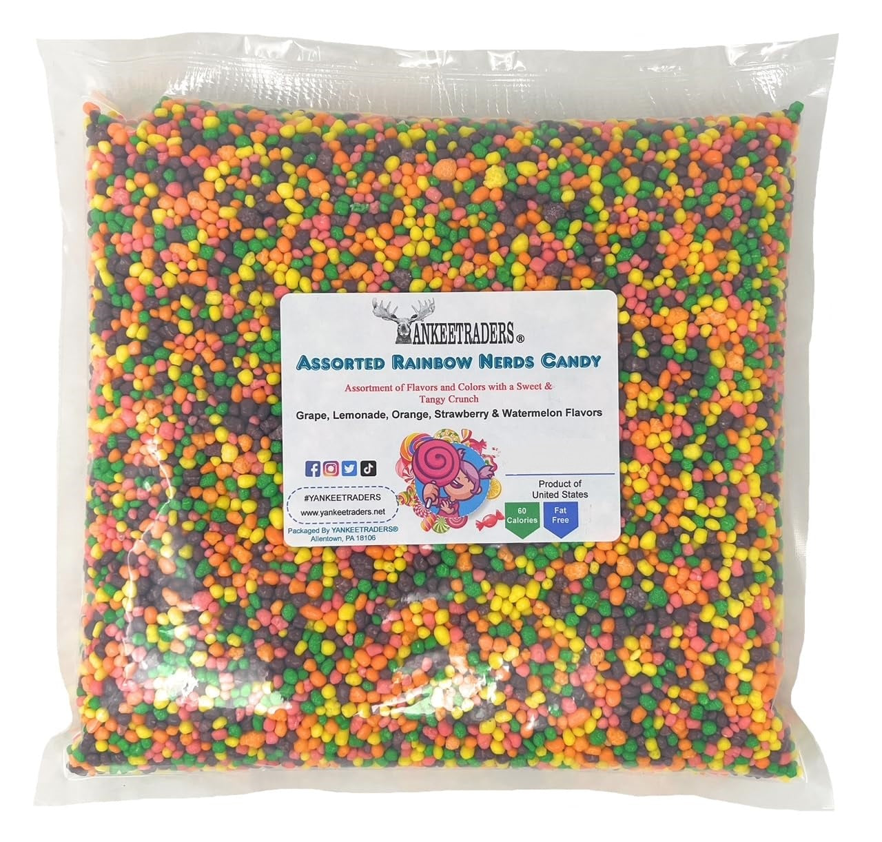 Bag of assorted rainbow nerds candy with a visible brand label.