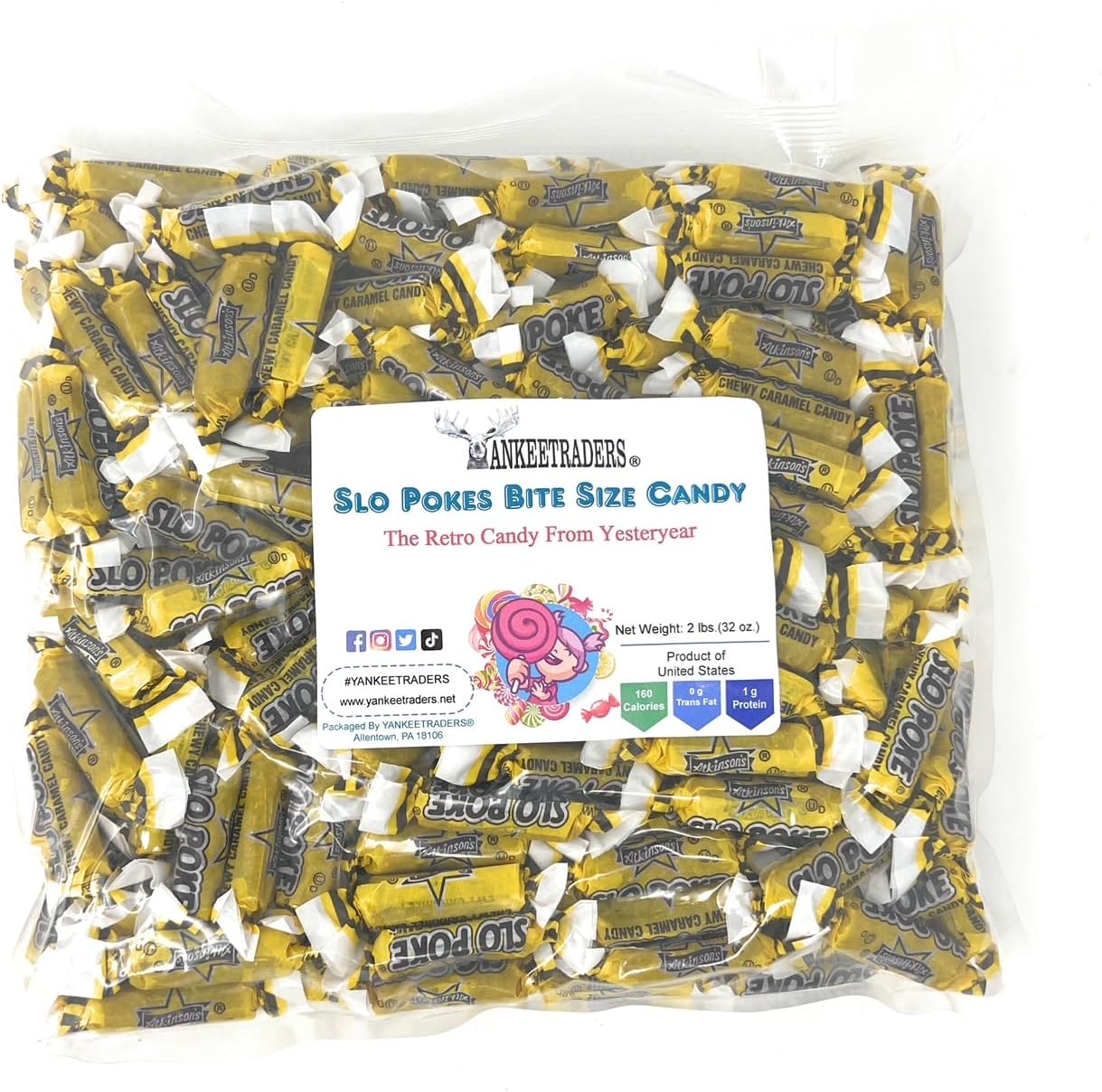 Slo Pokes Caramel Taffy Candy – Bulk 2 lb Bag