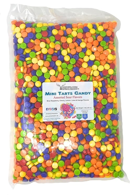 Assorted Flavor Sour Mini Tarts Candy, Red, Orange, Yellow, Green, Blue