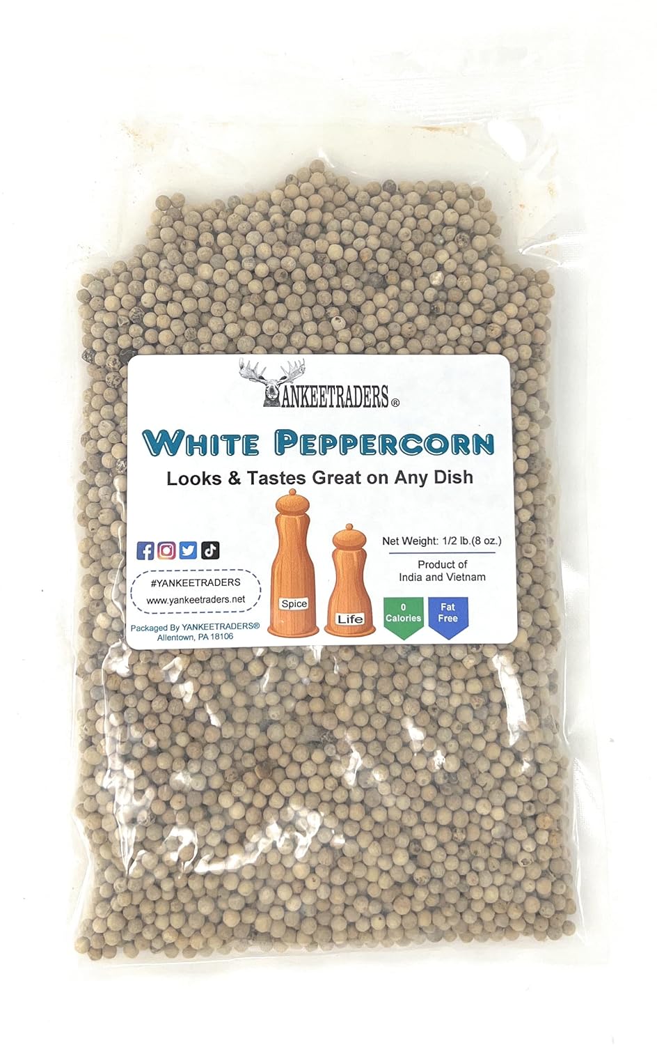 Peppercorns, White Whole, 8 Ounce