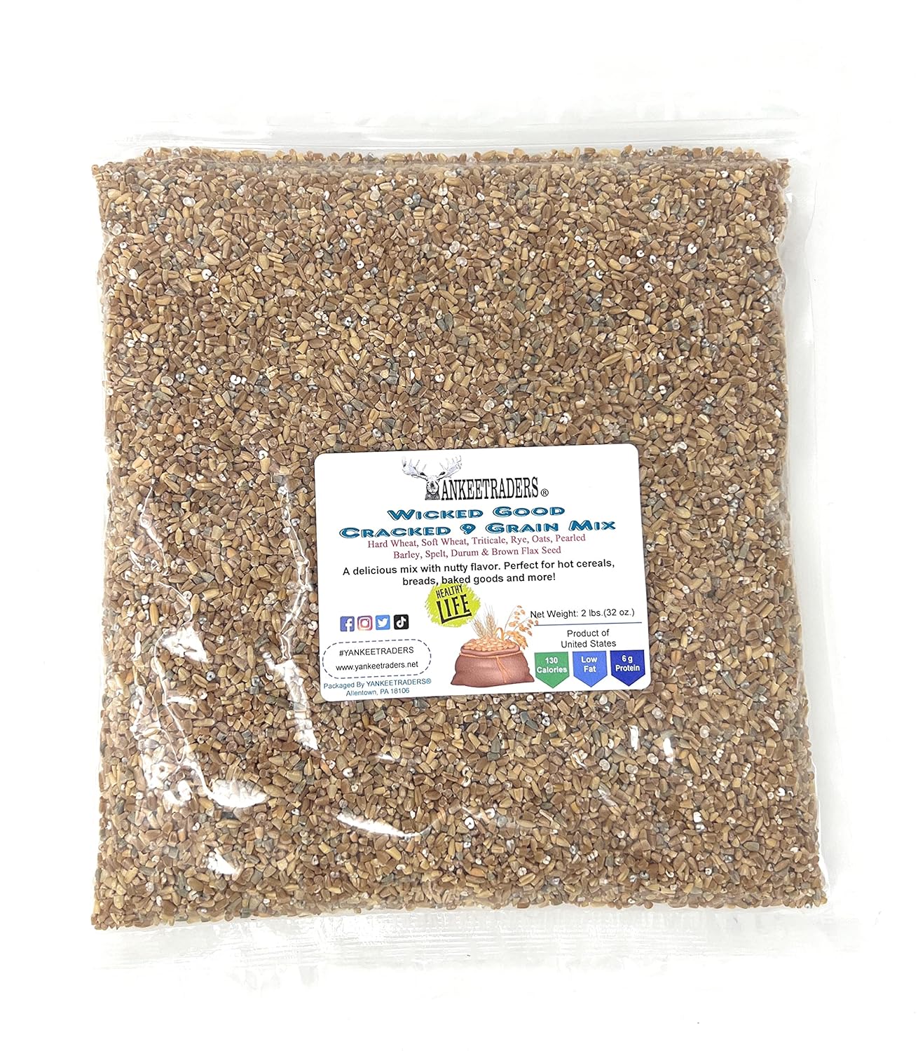 Bag of Wicked Good Cracked 9 Grain Mix with a label on a white background
