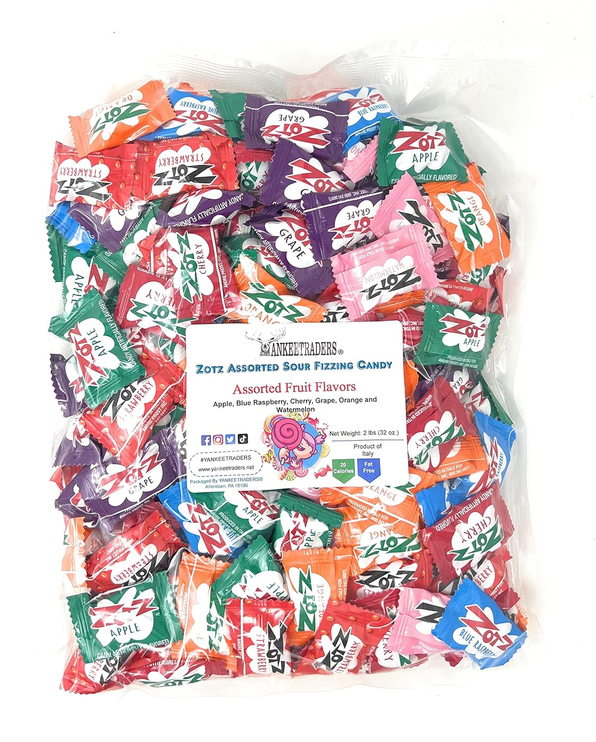 Zotz Sour Fizzing Candy – Hard Shell with Fizzy Sour Center, Bulk Bags