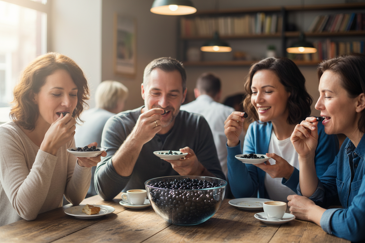 Adults enjoying black jelly beans