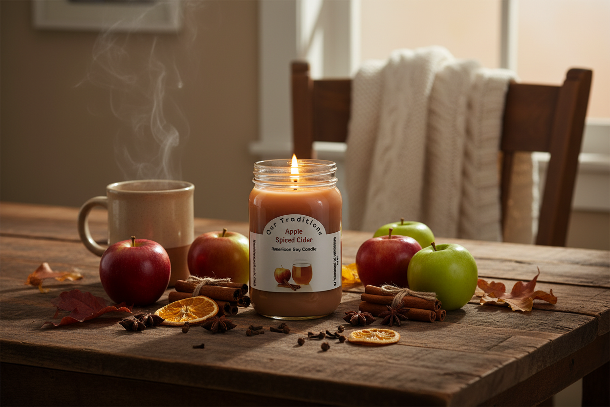 Apple Spiced Cider Candle - Cozy Autumn Lifestyle