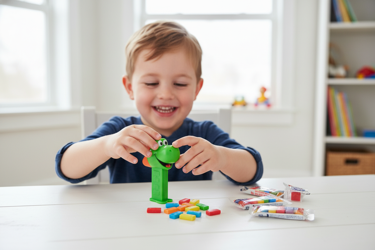 Child Filling PEZ Dispenser
