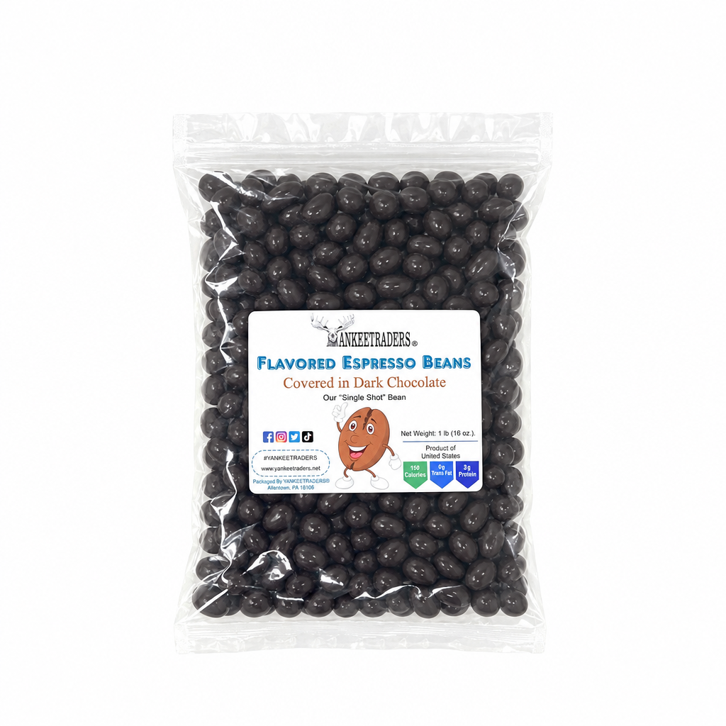 Compact 1-pound YANKEETRADERS chocolate-covered espresso beans bag