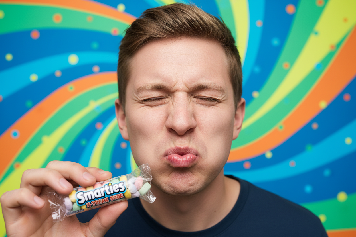 Extreme Sour Smarties Pucker Face