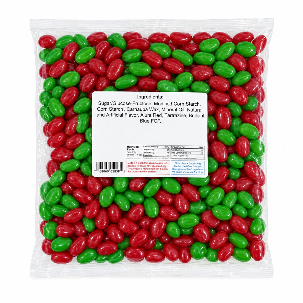 Holiday jelly beans rear-view photo on white background