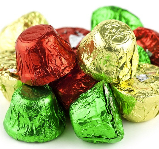 Red, Green & Gold Foil-Wrapped Milk Chocolate Christmas Bells - Holiday Candy