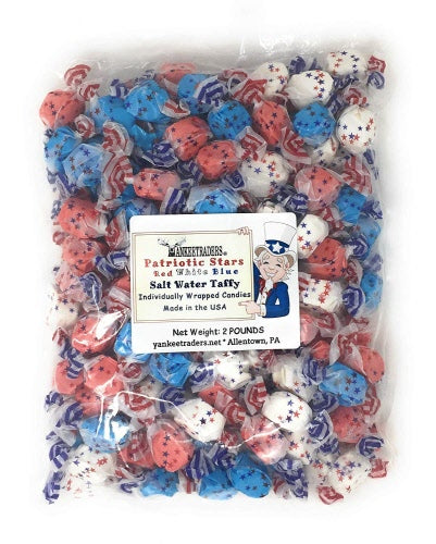 Patriotic Stars, Red, White & Blue Salt Water Taffy, 2 Pound Party Bag