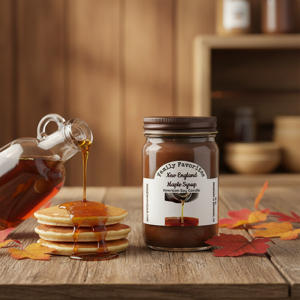 New England Maple Syrup Candle Lifestyle - Actual Product